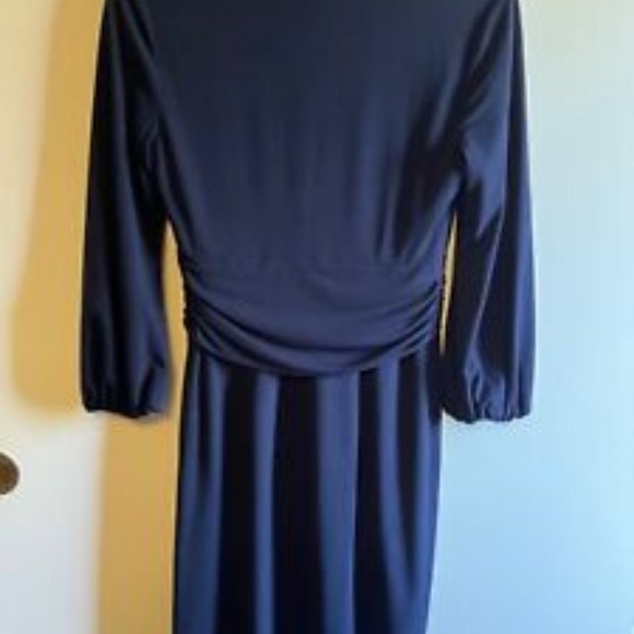 Laundry Wrap Style Front Draped Sz 2 Navy Side Zip Dress V Neck Body Con Lined - Picture 6 of 6